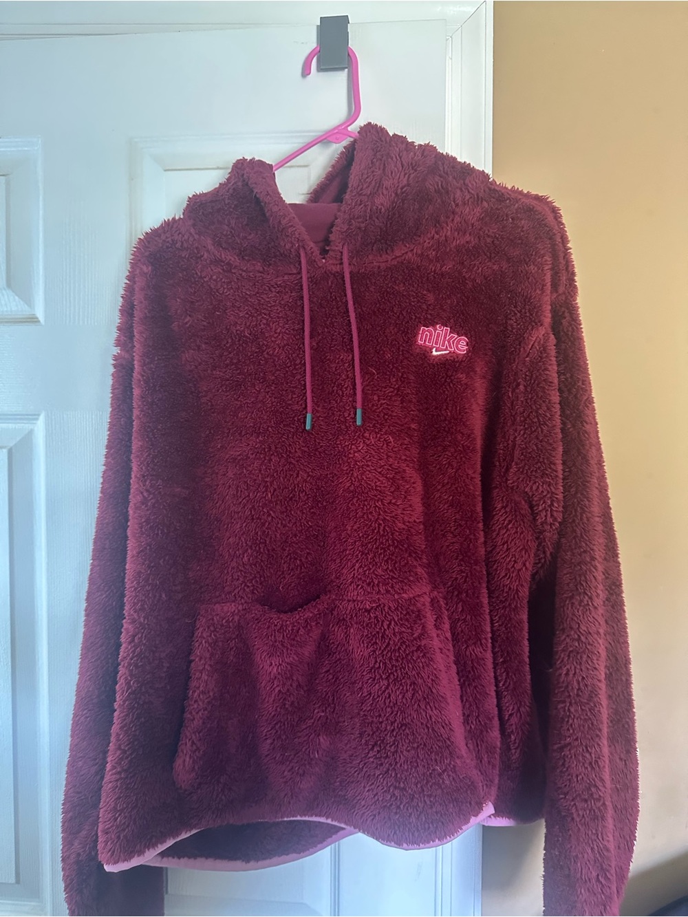 Nike Women’s Plush Burgundy Hoodie with Pink Accents